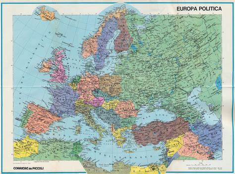 Cartina geografica dell'europa fisica e politica. Corrierino e Giornalino: Europa politica