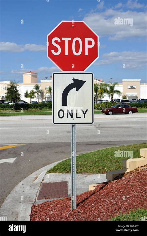 American Stop Sign And Right Turn Only Stock Photo Alamy