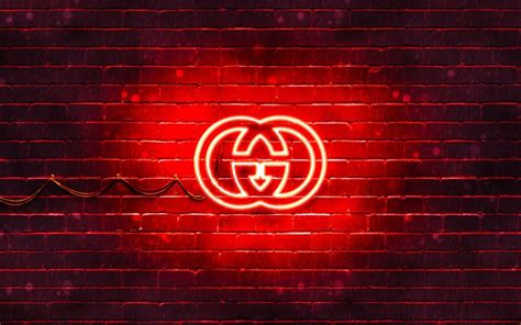 Download Wallpapers Gucci Red Logo 4k Red Brickwall Gucci Logo Fashion Brands Gucci Neon