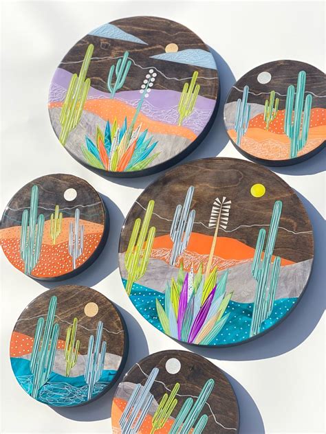 Sonoran Desert Sunset Cactus Art Paper Collage Resin Etsy