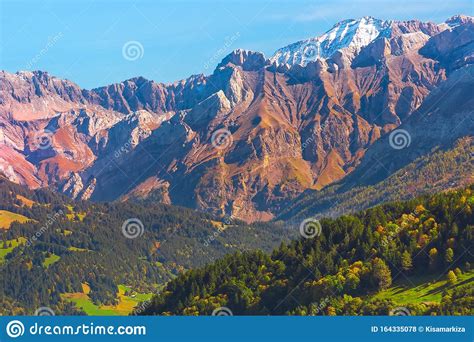 Colorful Rocky Mountains At Sunset Swiss Alps Stock Photo Image Of