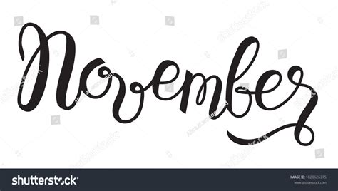 November Lettering Handwritten Calligraphy November Month Stock Vector