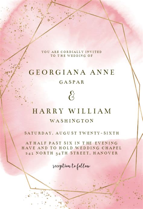 gold polygon wedding invitation template