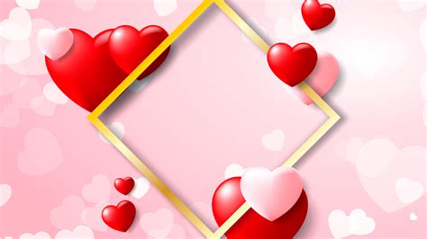 Romantic Heart Background With Golden Diamond Frame 692576 Vector Art