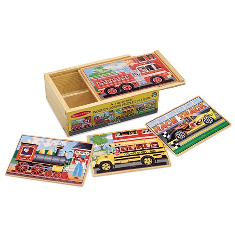 Melissa And Doug Vehicles 4 In 1 Wooden Jigsaw Puzzles In A Storage Box