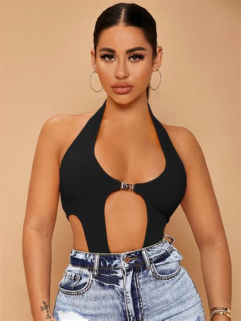 Backless Cut Out Halter Bodysuit The Bralette Co