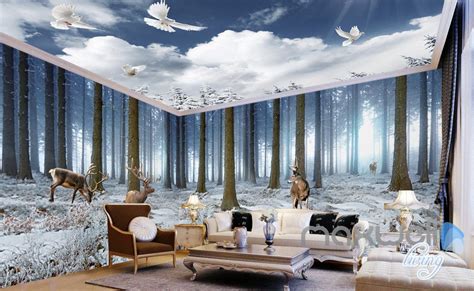 3d Winter Forest Erk Entire Living Room Bedroom Wallpaper Wall Mural A