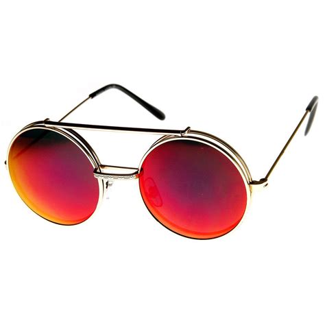 Limited Edition Red Mirror Flip Up Lens Round Circle Django Sunglasses Flip Up Sunglasses