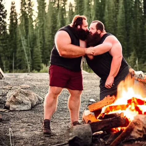 Big Manly Hairy Burly Strongmen Kissing Around A Stable Diffusion