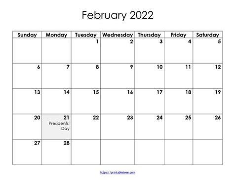 February 2022 Calendar Printable Pdf Template With Holidays Calendar