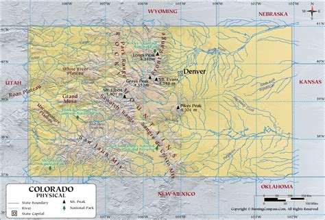 Colorado Physical Map Showing Geographical Physical Features With