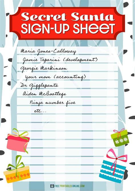 Printable Secret Santa Sign Up Sheet Laptrinhx News