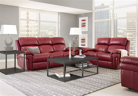 Trevino Burgundy Leather 5 Pc Living Room With Reclining Sofa Leather