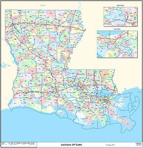 Louisiana State Zipcode Laminated Wall Map EBay