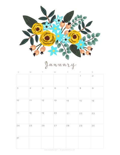 Printable January 2021 Calendar Monthly Planner 2 Designs Flowers