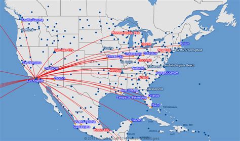 Delta Air Lines Route Map North America From Los Angeles