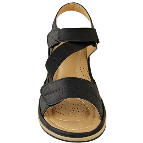 New Womens Ladies Wide Fit Stretch Comfy Sandals Cushioned Comfort