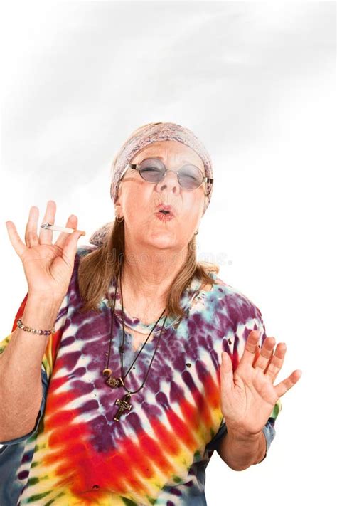 Senior Hippie Lady Smoking Stock Image Image Of Exhale 12284723