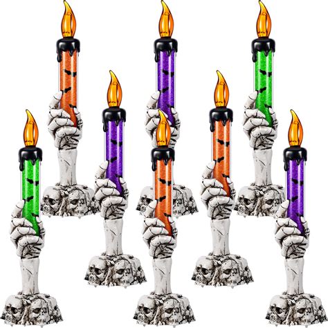 8 pack skeleton hands hold lighted candle flameless skeleton ghost hand halloween candles light