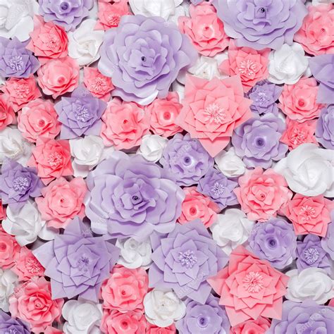 Colorful Paper Flowers Background Floral Backdrop With Handmade Roses