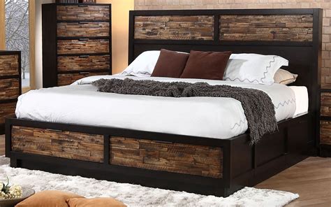 Wood rustic finish bed latest design solid wall bed home furniture bedroom furniture modern with drawer storage. Makeeda Rustic King Platform Storage Bed | Rustic platform ...