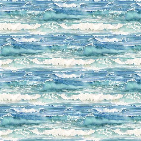 Shore Thing Northcott 22074 42 Blue With Waves Beach Theme Cotton Quilt