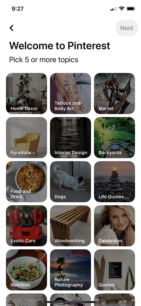 Screenshot Of Pinterest Select Interests