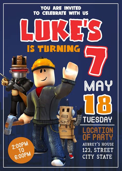 Roblox Game Birthday Party Invitation Printable 5 X 7 Or 4 X 6