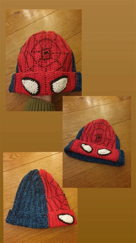 Crochet Beanie Spiderman Web Eyes Red And Blue Spiderman Azul