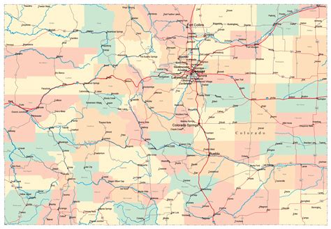 Detailed Administrative Map Of Colorado State With Roads