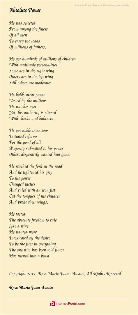 Absolute Power Poem By Rose Marie Juan Austin