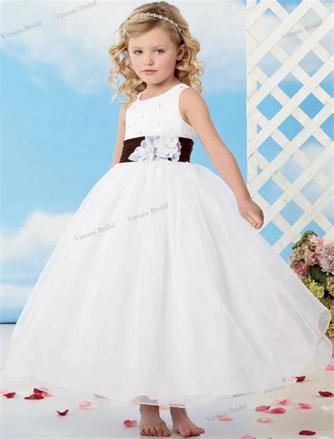 2015 Free Shipping White Flower Girl Dress Ball Gown Anklelength Kids