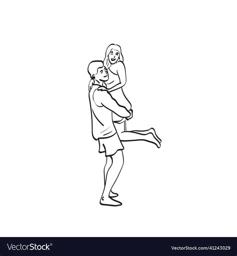 Line Art Man Carrying Woman Hand Drawn Royalty Free Vector