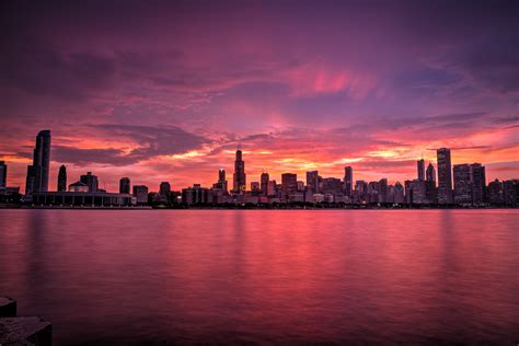 3440x1440 Chicago Buildings Evening Lights Skycrapper Sunrise Ultrawide