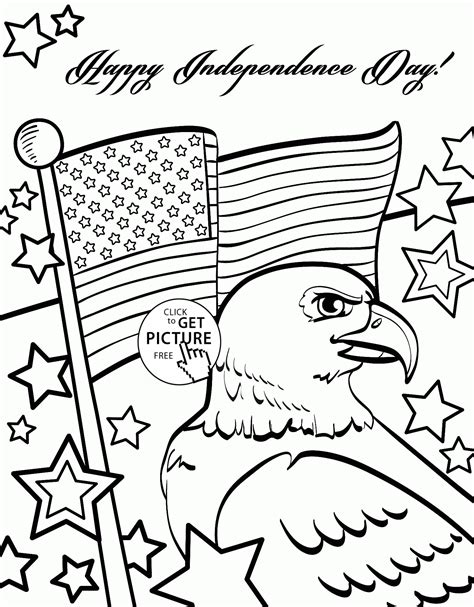 Independence Day of 4th of July coloring page for kids, coloring pages printables free - Wuppsy