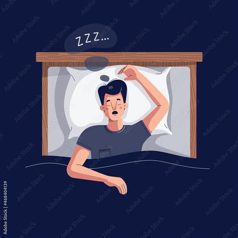 Snoring Vector Illustration Young Man Lying In The Bed Snores Loudly
