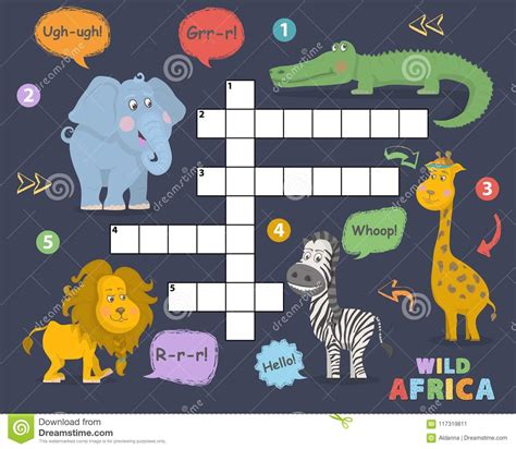 Crucigrama Africano De Los Animales Ilustración Del Vector