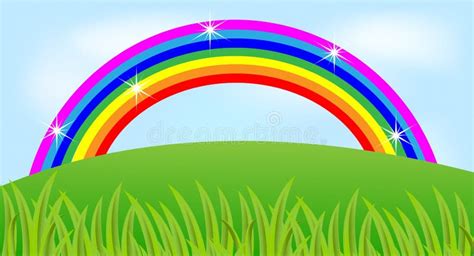 Summer Landscape With A Rainbow And Green Grass Stock Vector
