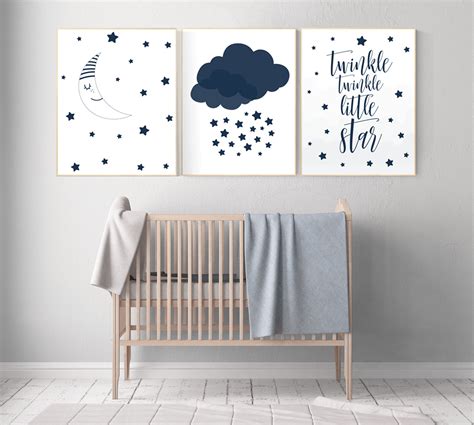Navy Blue Nursery Prints Baby Room Decor Boy Nursery Wall Etsy