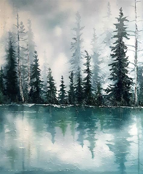 Another Gray Day Tree Painting Canvas Landscape Paintings Pine Tree