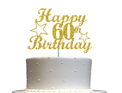 60 Birthday Cake Topper Gold Glitter 60th Party Decoration Ideas