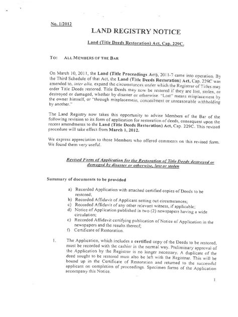 Title Deed Resoration Procedure Barbados Pdf Document Common Law