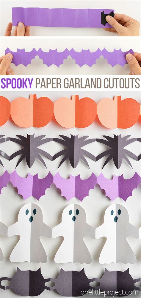 Halloween Paper Garland Cutouts Bats Spiders Pumpkins Ghosts And