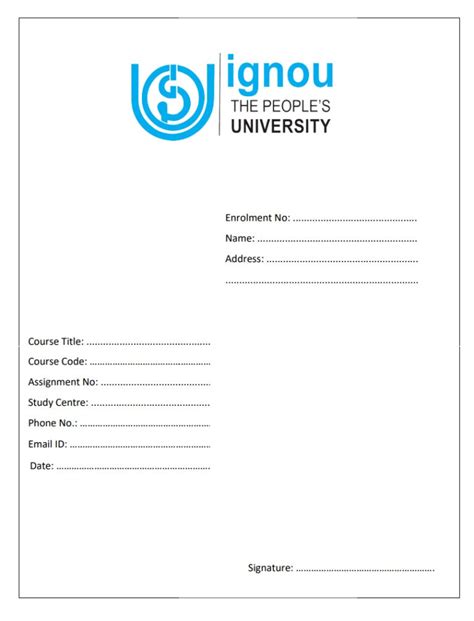 Ignou Assignment Front Page And Cover Page Download Pdf 2023
