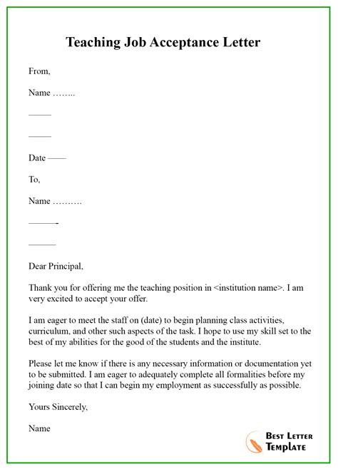 Job Acceptance Letter Template Format Sample And Example