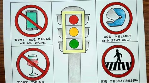 Road Safety Drawing For Beginners Sadak Suraksha Rules Drawing
