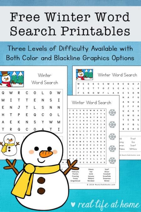 Free Winter Word Search Printable For Kids With Three Levels Of