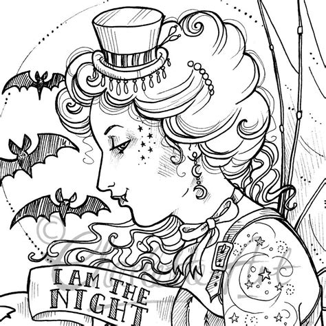 Adult Colouring Page Steampunk Gothic Victorian Vampire Etsy