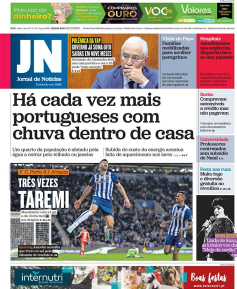 Capa Jornal De Notícias 29 Dezembro 2022 Capasjornaispt
