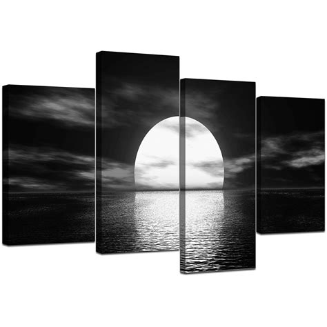 Black And White Canvas Ocean Sunset Canvas Wall Art